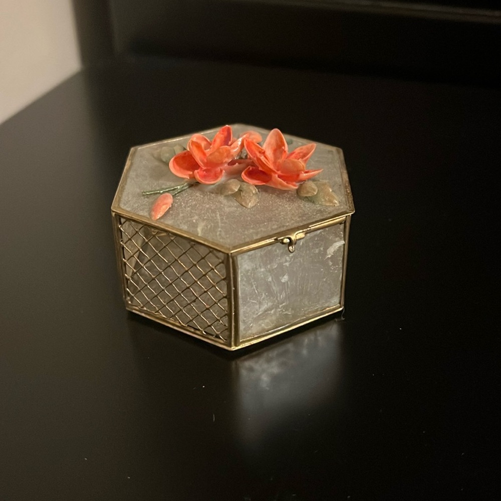 Vintage Capiz Shell and Brass Trinket Box